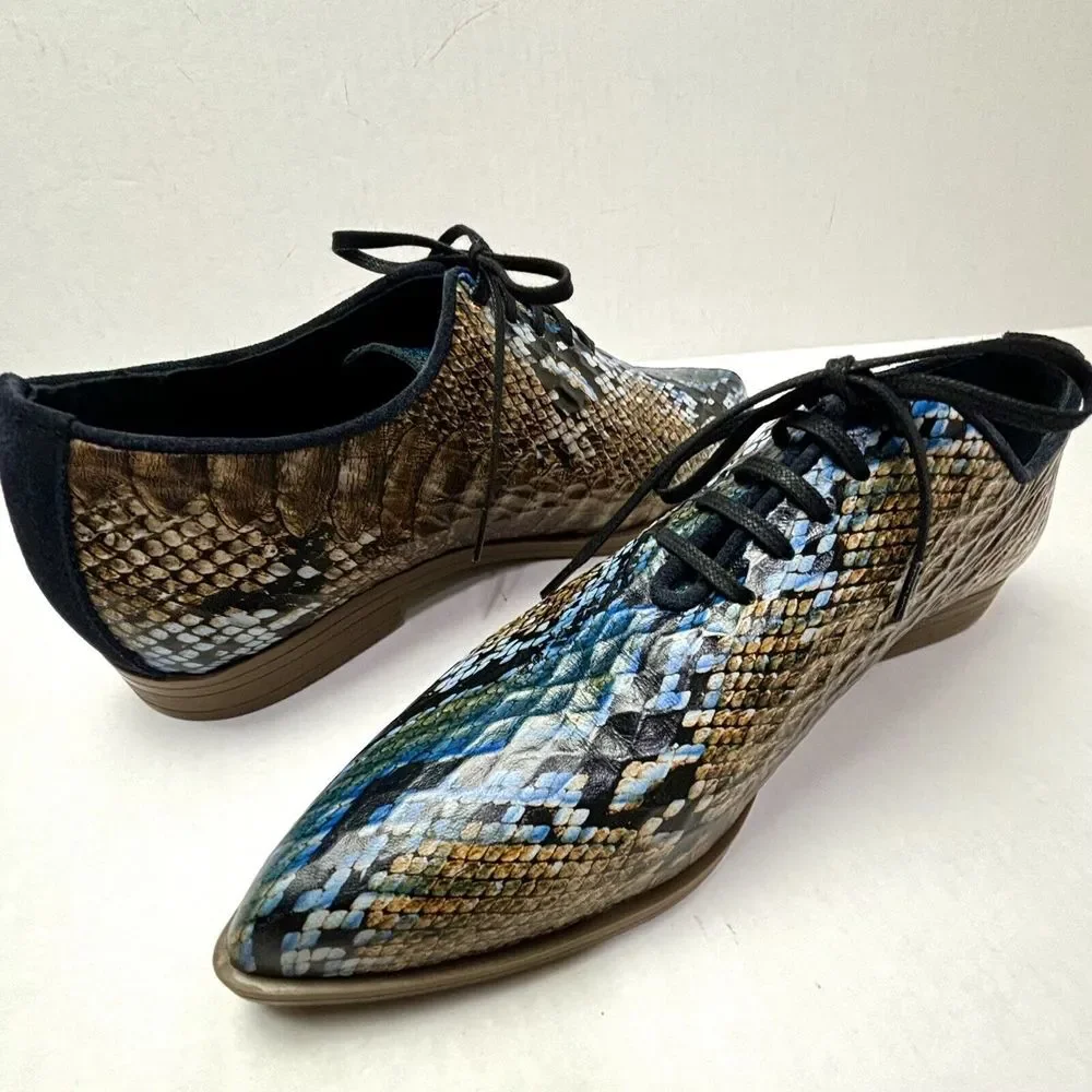 Girotti Italian Custom Pointed Toe Leather Stamped Snake Mens 39 US 8.5 $339 NEW